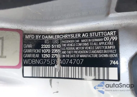 2000 Mercedes-Benz S 500 из США, поврежденный, VIN WDBNG75J3YA074707